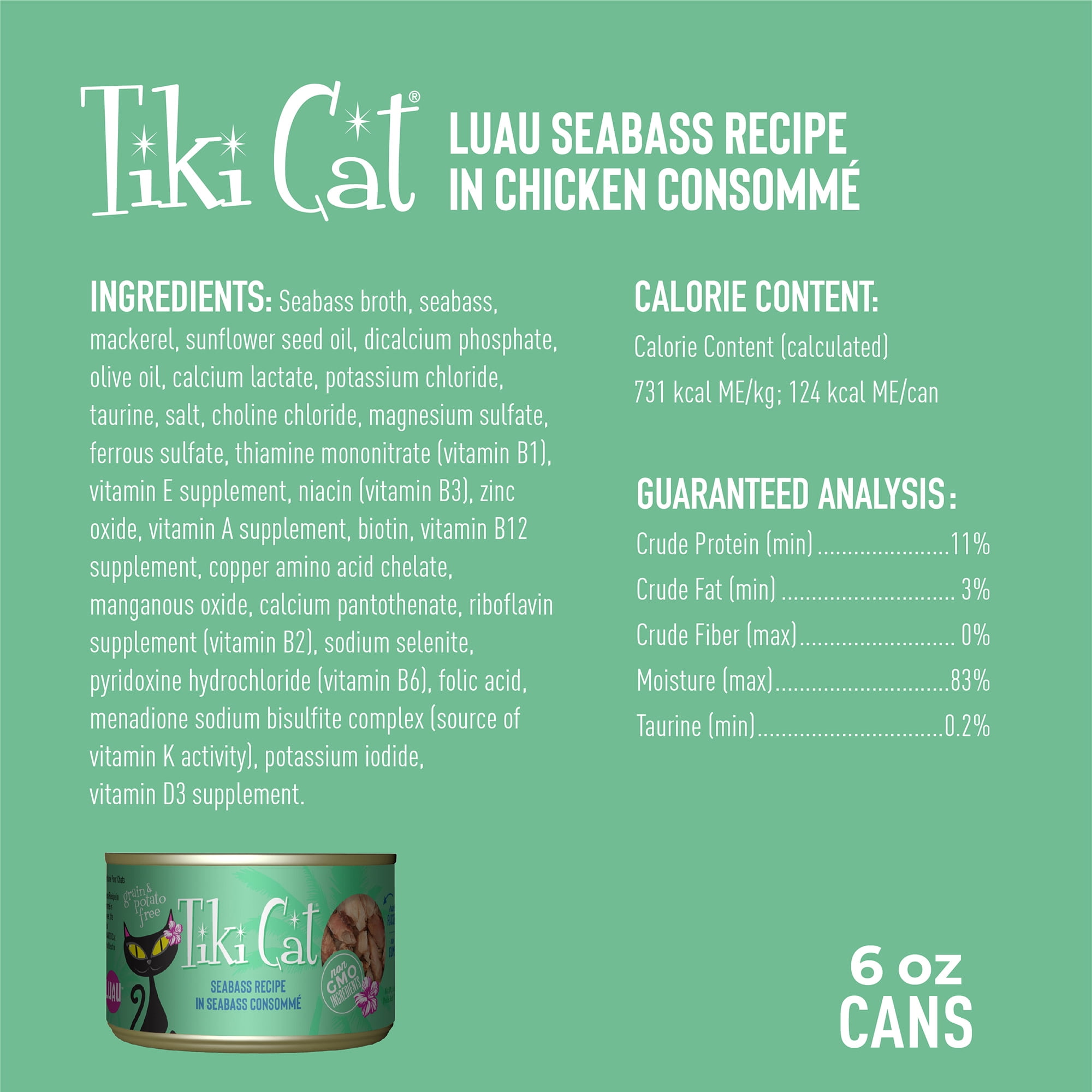 (12 pack) Tiki Cat Luau Wet Cat Food, Seabass, 6 oz. Can