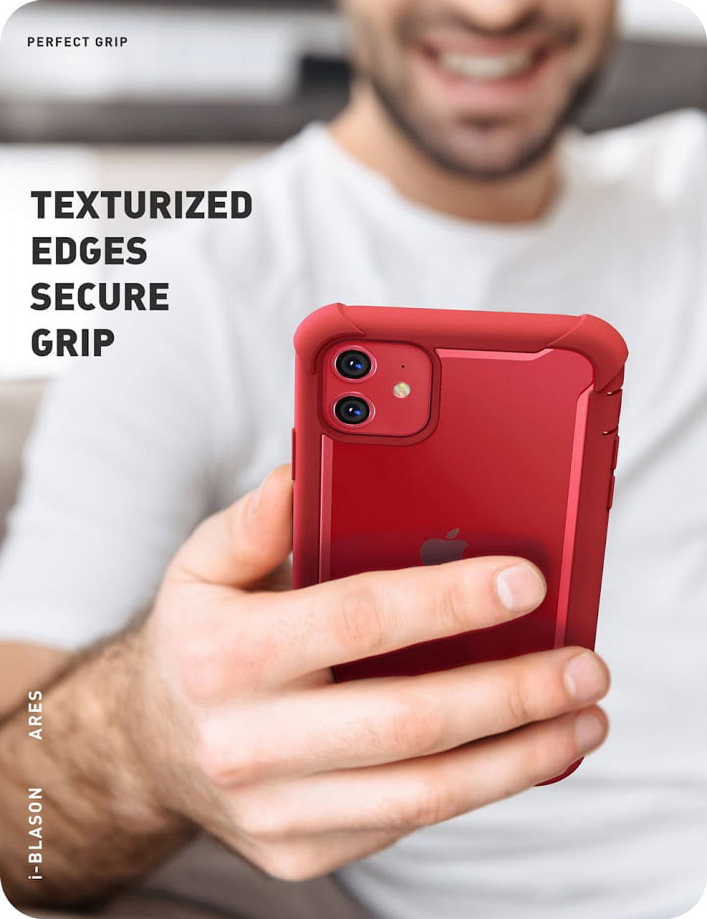 i-Blason Ares iPhone 11 Case 6.1 inch (2019 Release), Dual Layer Rugged Clear Bumper Case with Built-in Screen Protector (MetallicRed)