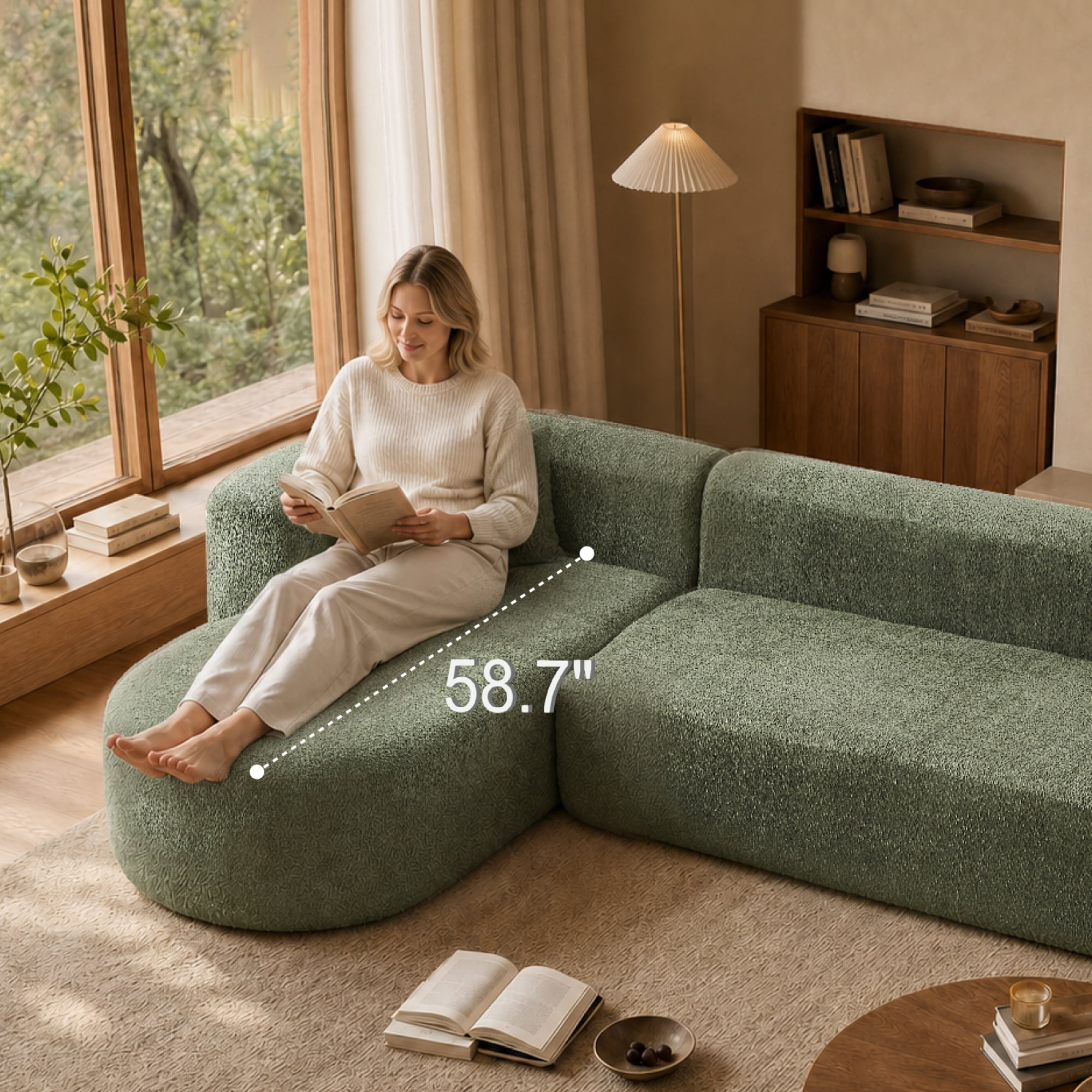 Leumius 109.4" Sectional Couch with L-Shaped Chaise, Boneless Modular Sectional Sofa for Living Room, Bedroom(Left- Green)