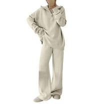 UPPADA Womens Sweatsuit Sets 2 Piece Outfits,Womens 2 Piece Outfits Sweatsuit Set Oversized Zip up Sweatshirt Wide Leg Sweatpants Lounge Set Tracksuit Set White,Free Size