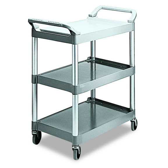 Rubbermaid 342488PM Economy Plastic Cart, Three-Shelf, 18-5/8w x 33-5/8d x 37-3/4h, Platinum