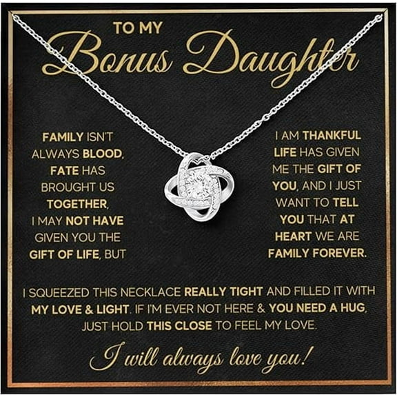 Bonus Daughter Necklace Birthday Graduation Christmas Gift, Pendant for Step Daughter with Message Card and Gift Box, Christmas Gift for Stepdaughter from Step Father