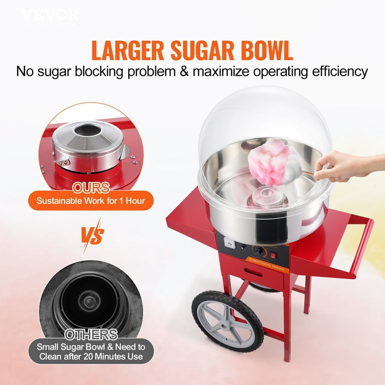 KFFKFF Electric Cotton Candy Maker on Wheels, 1000W