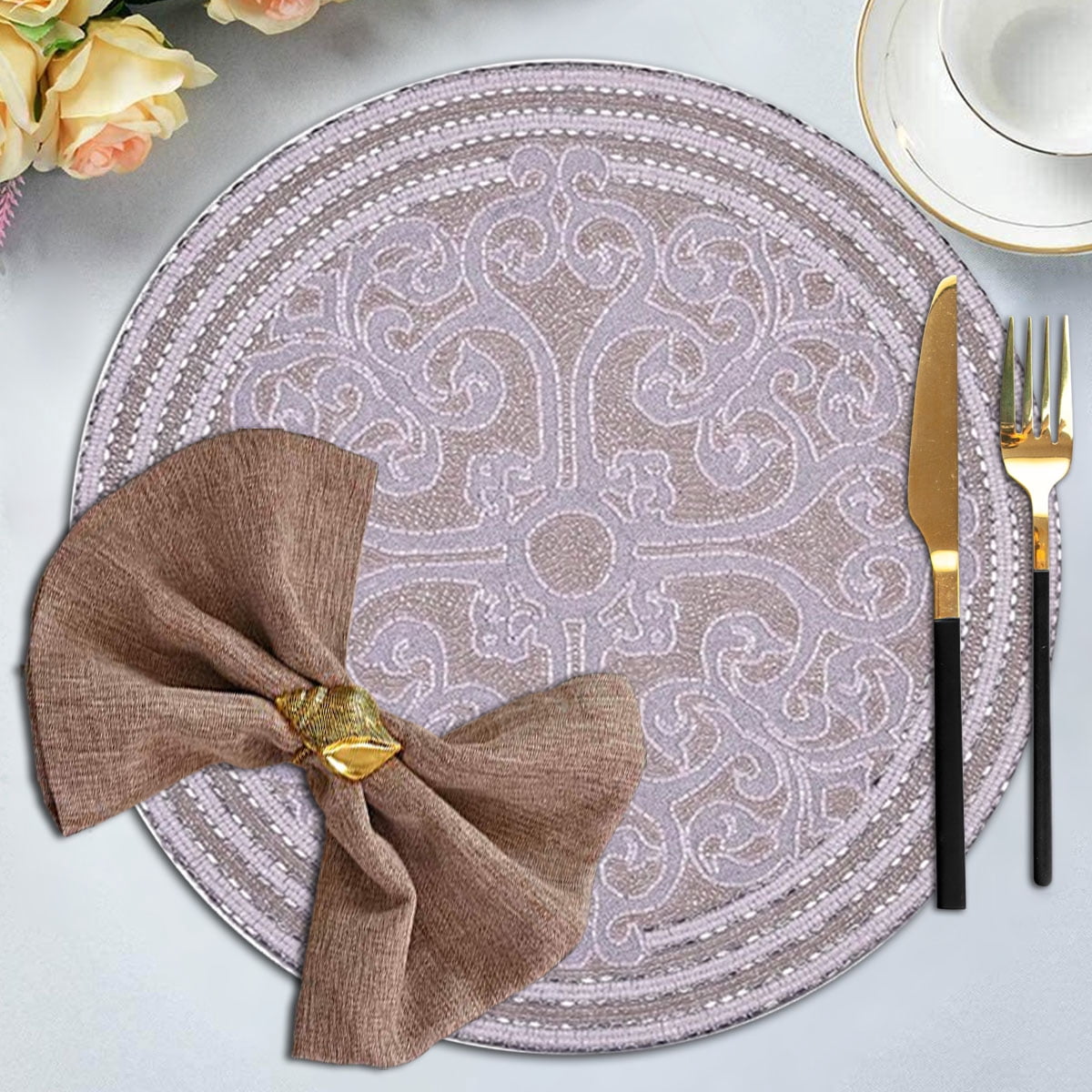 Set of 2 Embroidered Beaded Placemats Decorative Placemats with Satin ...