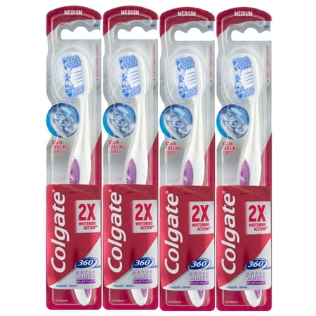 (4 Pack) Colgate 360 Optic White Platinum Whitening Toothbrush,