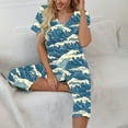 thumbnail image 2 of Ladies Pajamas Sets on Women 2 Piece Capri Sets Short Sleeve V Neck Tops and Capris Pants Floral Print Lounge Set, 2 of 7