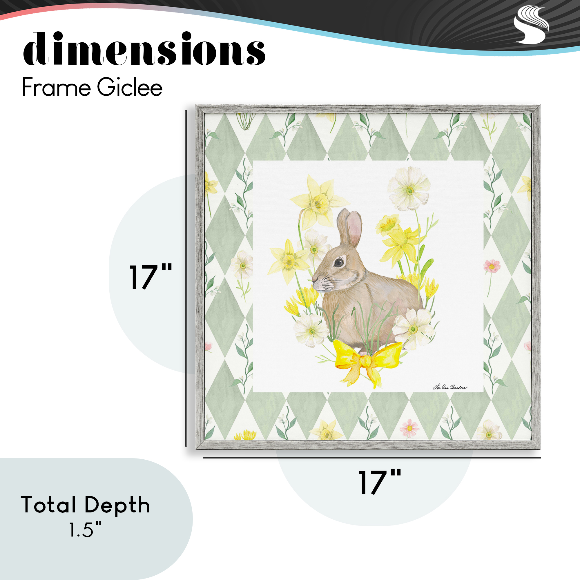 Mother Bunny on Green Argyle Gray Framed Giclee Art, design by Lee Ann Sanders