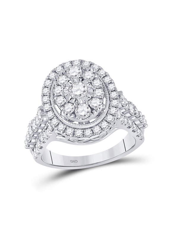 14kt White Gold Womens Round Diamond Right Hand Cluster Ring 1-5/8 Cttw