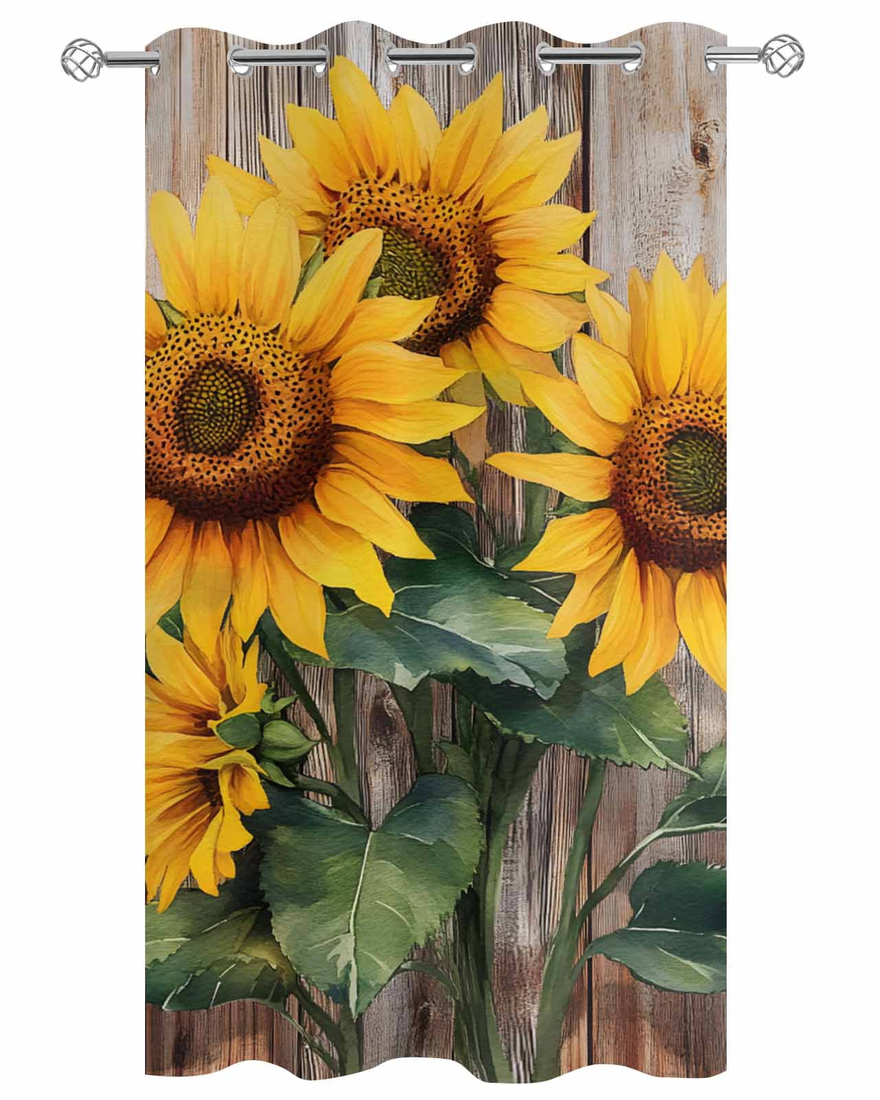 nqOlkjepod Outdoor Curtains for Patio Waterproof, Retro Sunflower Outdoor Privacy Panels Grommet, Spring Summer Vintage Botanical Wood Blackout Outside Curtains for Porch/Cabana 54"x95", 1 Panel