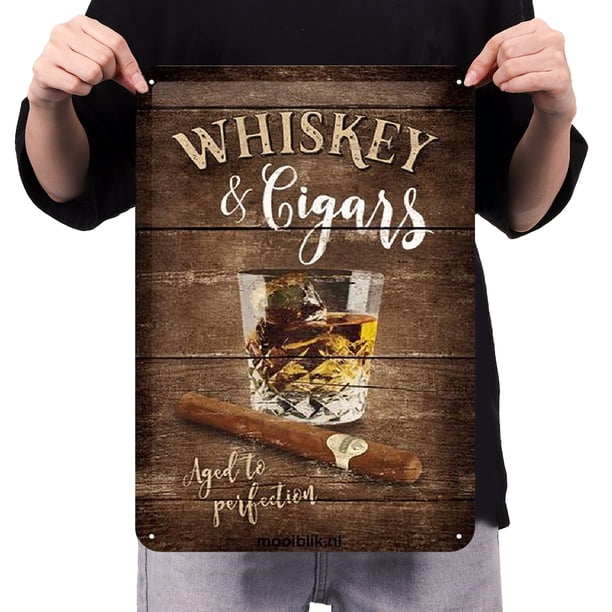 Placa Metal Vintage Cigarros Whisky Pintura Hierro Rectangular Del 30x40cm
