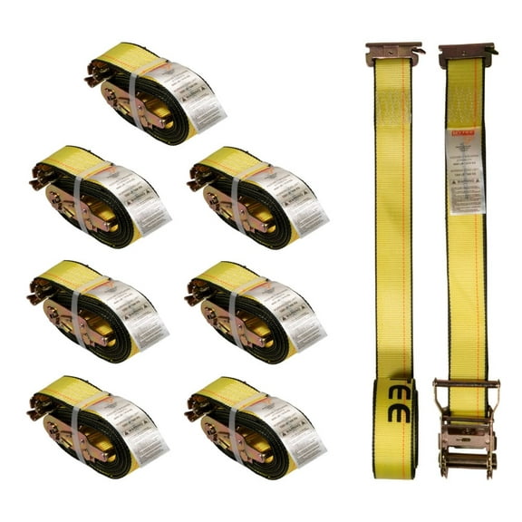 8 Pack 2'' x 12' E Track Ratchet Straps with Spring E-Fittings, 4000 lbs - Yellow Heavy Duty Etrack Ratchet Tie Down Strap for Enclosed Trailers, Trucks & Vans