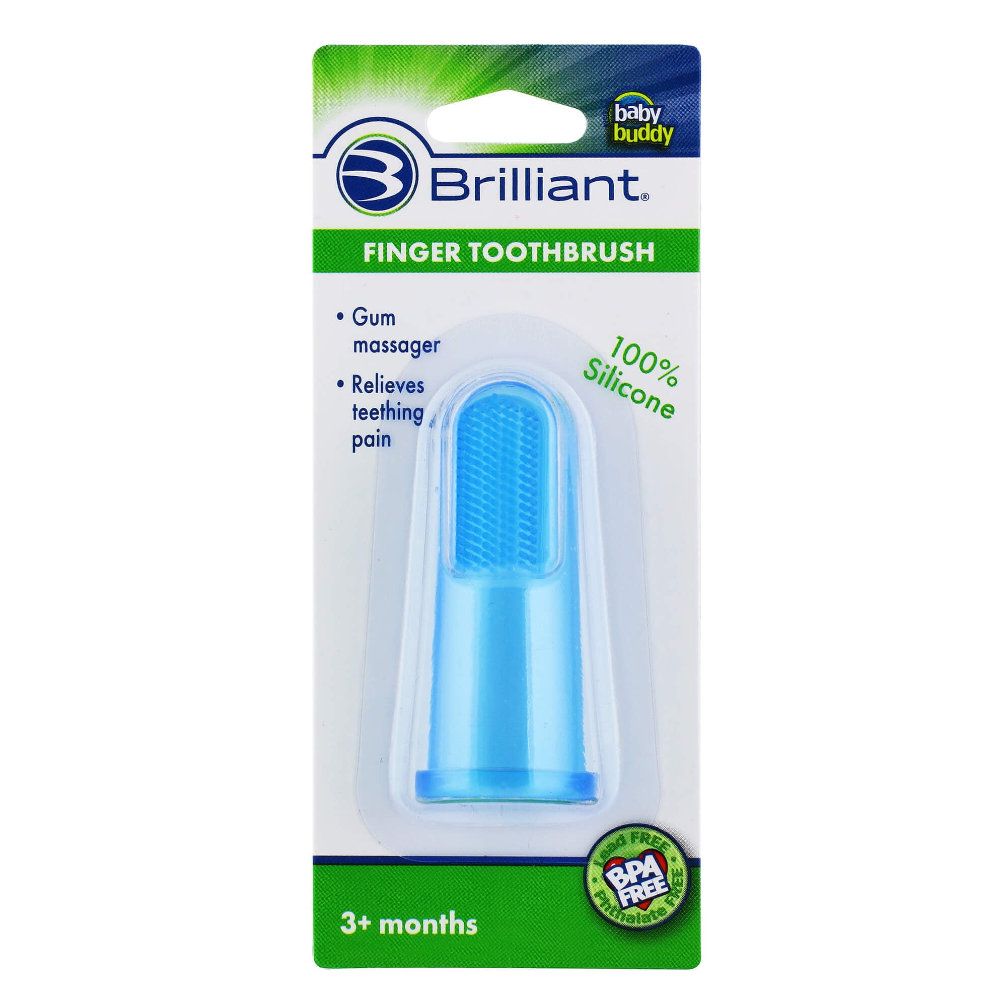 Brilliant Baby Finger Toothbrush - Soft Silicone Gum Massager and Teether Brush for Babies and Toddlers - Blue, 1 Count