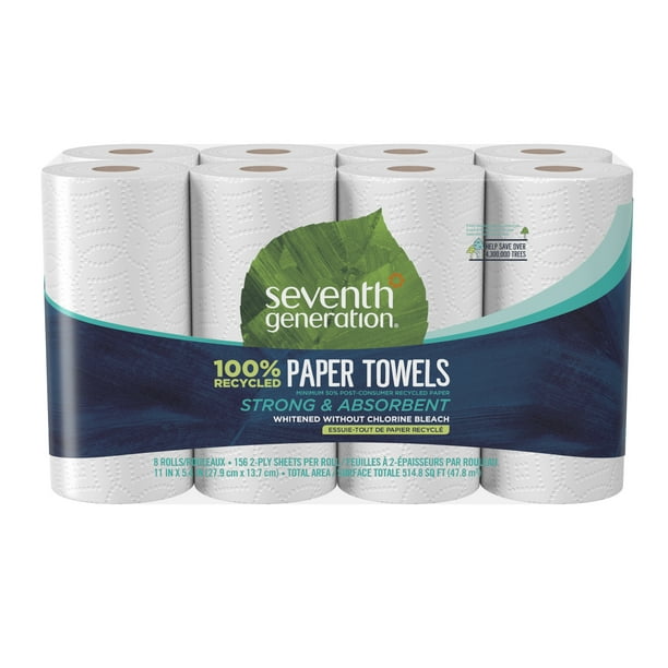 Download Seventh Generation Paper Towels, 100% Recycled Paper, Full Sheet, 8 Jumbo Rolls - Walmart.com ...