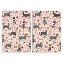 2 Pcs Funny Kitchen Towels,Schnauzer Dog and Flower Floral Microfiber Dish Towels,Kitchen Tea Towels,Kitchen Towel Set (18" X 26")