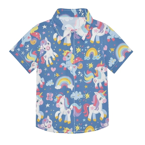 Dailycode Small Short Sleeve Button Down Shirts Baby Unicorns Heart Rainbow Casual Shirt 3-10 Years