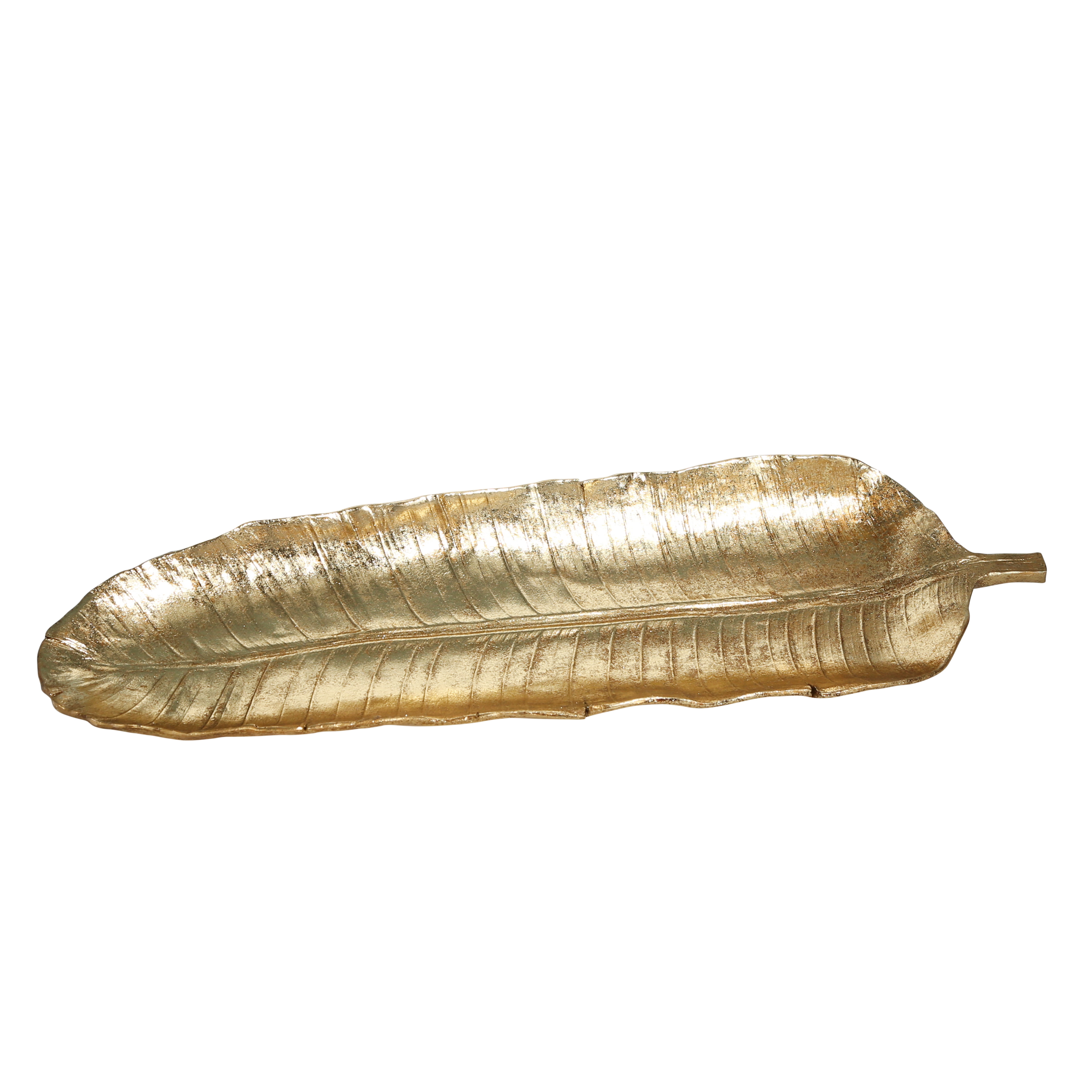 Decorative Polyresin Leaf Tray with Vein Details, Gold