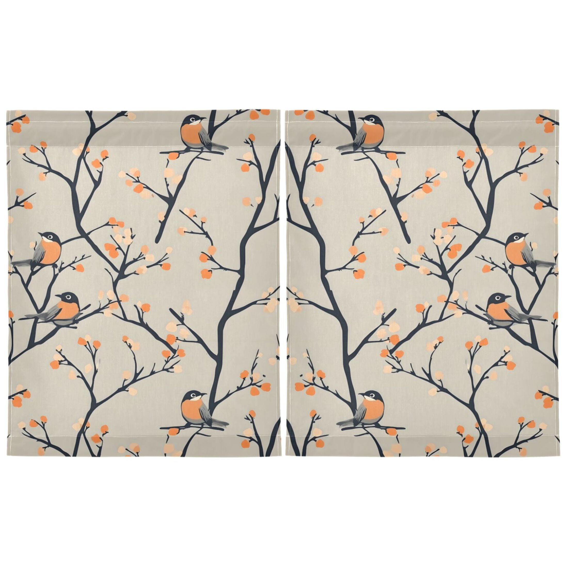Linen Kitchen Curtains Birds on Branches Pattern Tier Curtains Tier Kitchen Living Room Bedroom Balcony 2 Panels 27x36 Inch