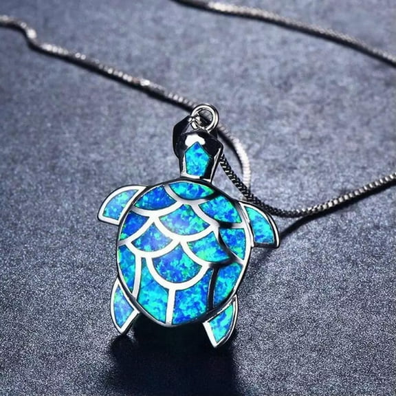 HOOUN New Opal Cute Turtle Necklace Pendant Silver Chain Jewelry Sweater Chain Gift