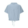 thumbnail image 6 of Otntypg Womens Cropped Button Down Linen Hawaiian Shirts Lightweight Casual Oversized Crop Tops Cute Summer Beach Drawstring Hem Roll Up Short Sleeve Collared Blouse with Pockets Light Blue S, 6 of 7