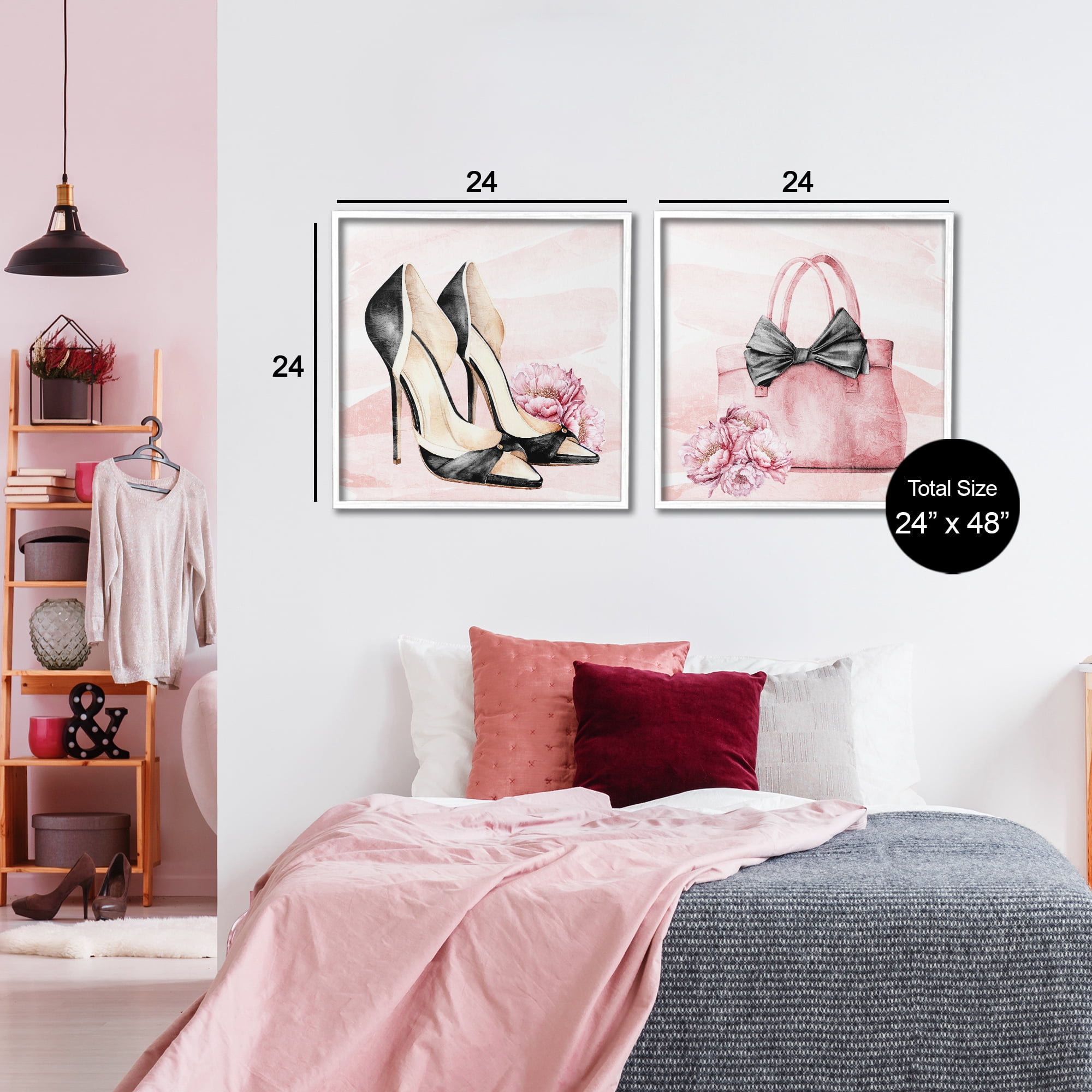 Stupell Industries Rosy Glam Time Shoes 2 Piece White Framed Giclee Art Set, design by Kim Allen