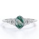 thumbnail image 1 of JeenMata Anillo Compromiso 6 Puntas Filigrana Milgrain Oval 1,10 Ct Marquesa Racimo Moissanita Ágata Verde Musgo Natural Baño Oro Blanco 18K sobre Plata, 1 of 6