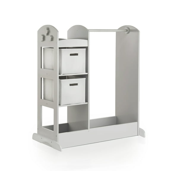 Guidecraft See and Store Dress Up Center - Grey: Kids' Clothes and Closet Organizer, Costume Wardrobe with Mirror and Storage Bins