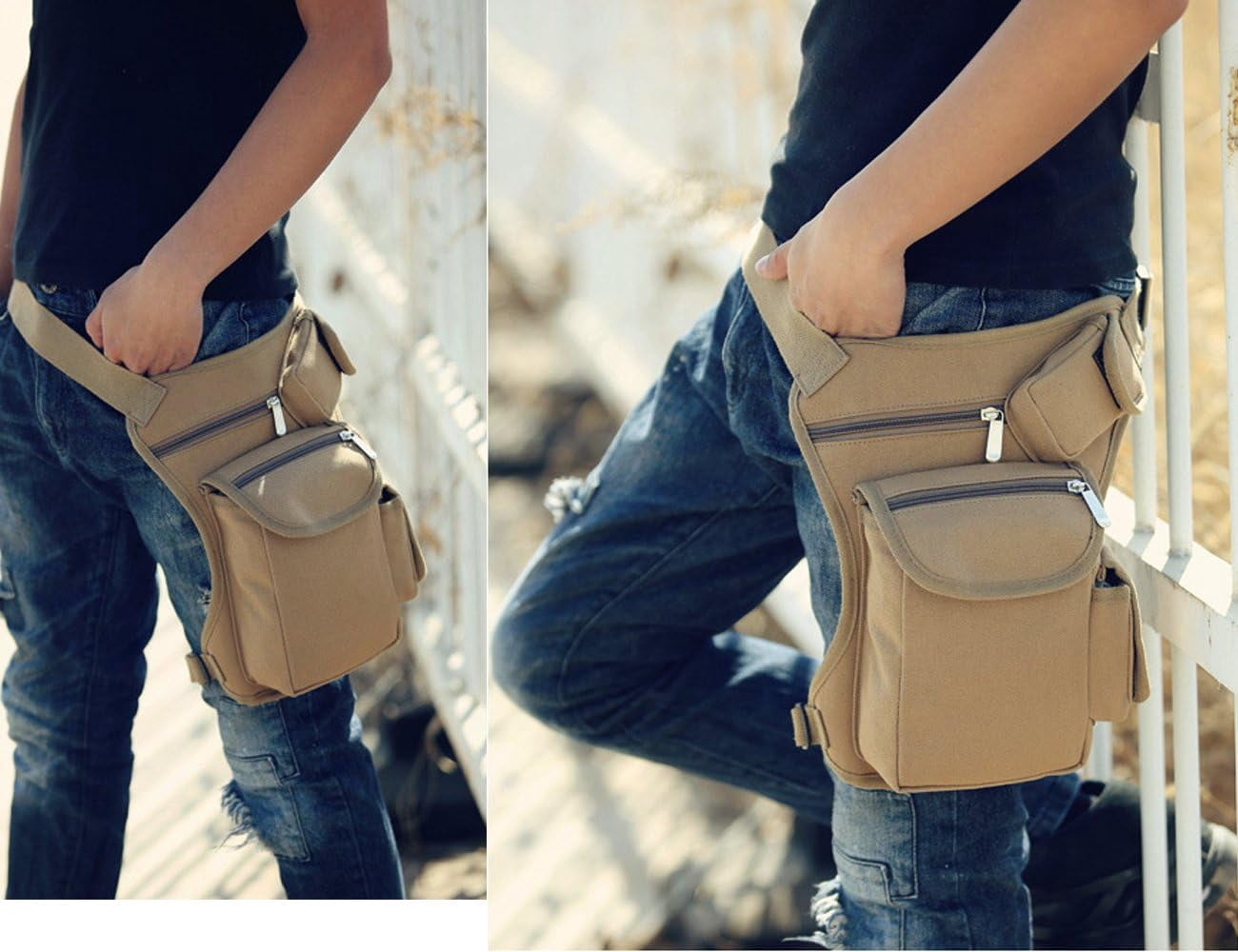 Small Multi-Purpose Drop Waist Leg Bag Canvas Utility Tactical Hip Molle Pack Sport Camping Hiking Motorcycle Racing Thigh Pouch Coffee