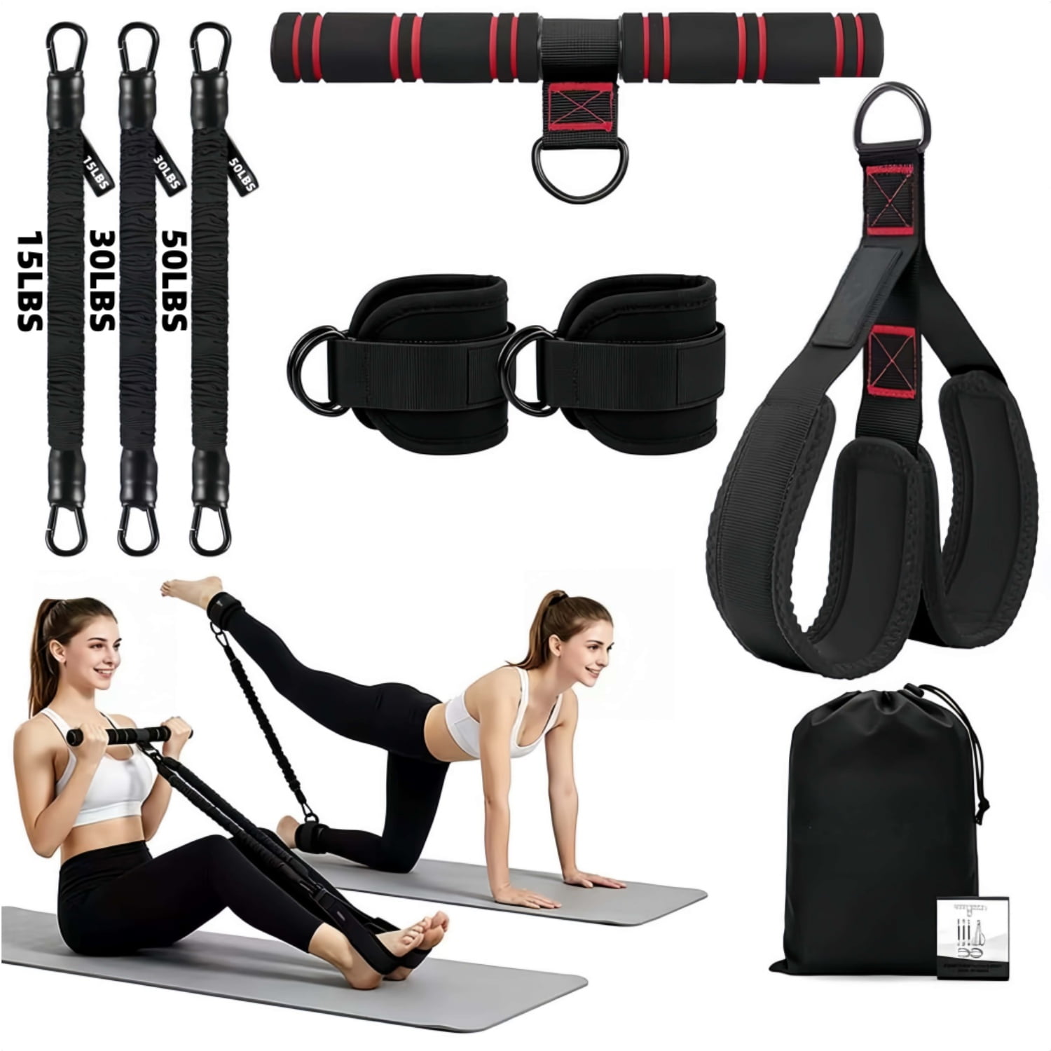Pedal Resistance Band with Handles & Ankle Straps 3-Level Home Gym | Natural latex, exercise & workout for arms, legs, abs, waist, sit-up, rowing, stretching, physical therapy, for women