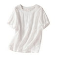 thumbnail image 1 of Blouse pour Femmes Chemise en Lin Respirante d'Été Décontractée Couleur Unie Ajourée Rou, 1 of 3