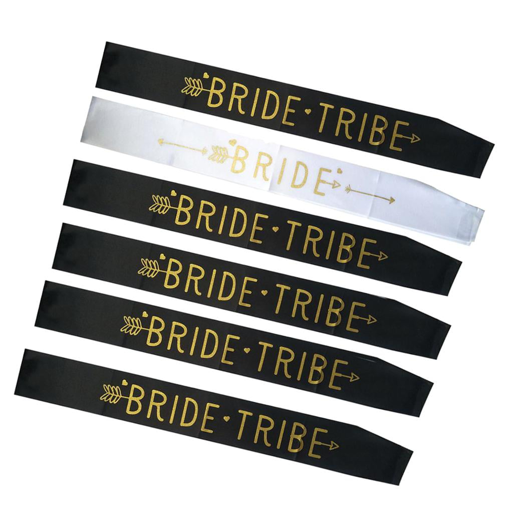 HEN DO SASHES GIRLS PARTY WOMEN BRIDE TO BE TRIBE GOLD BLACK WHITE ACCESSORY FUN 