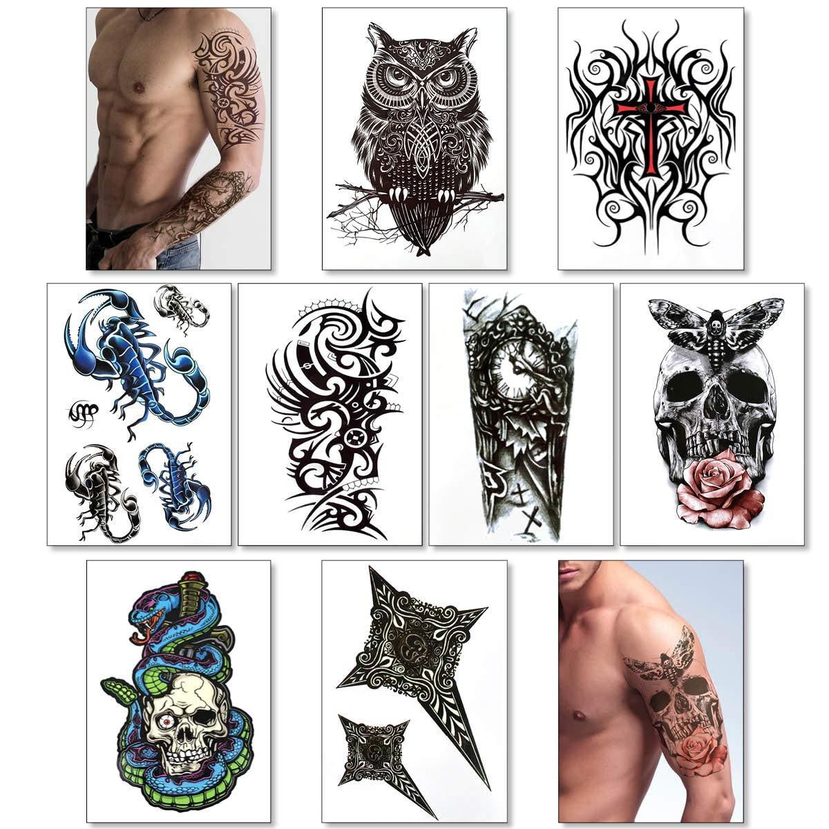 Temporary Tattoos For Men Guys And Teens Fake Tattoo Stickers (8 Large  Sheets) Tattoos For Boys Biker Tattoos Rocker Transfers For Arms Shoulders  Chest And Back - Body Art Tattoo Sticker W -