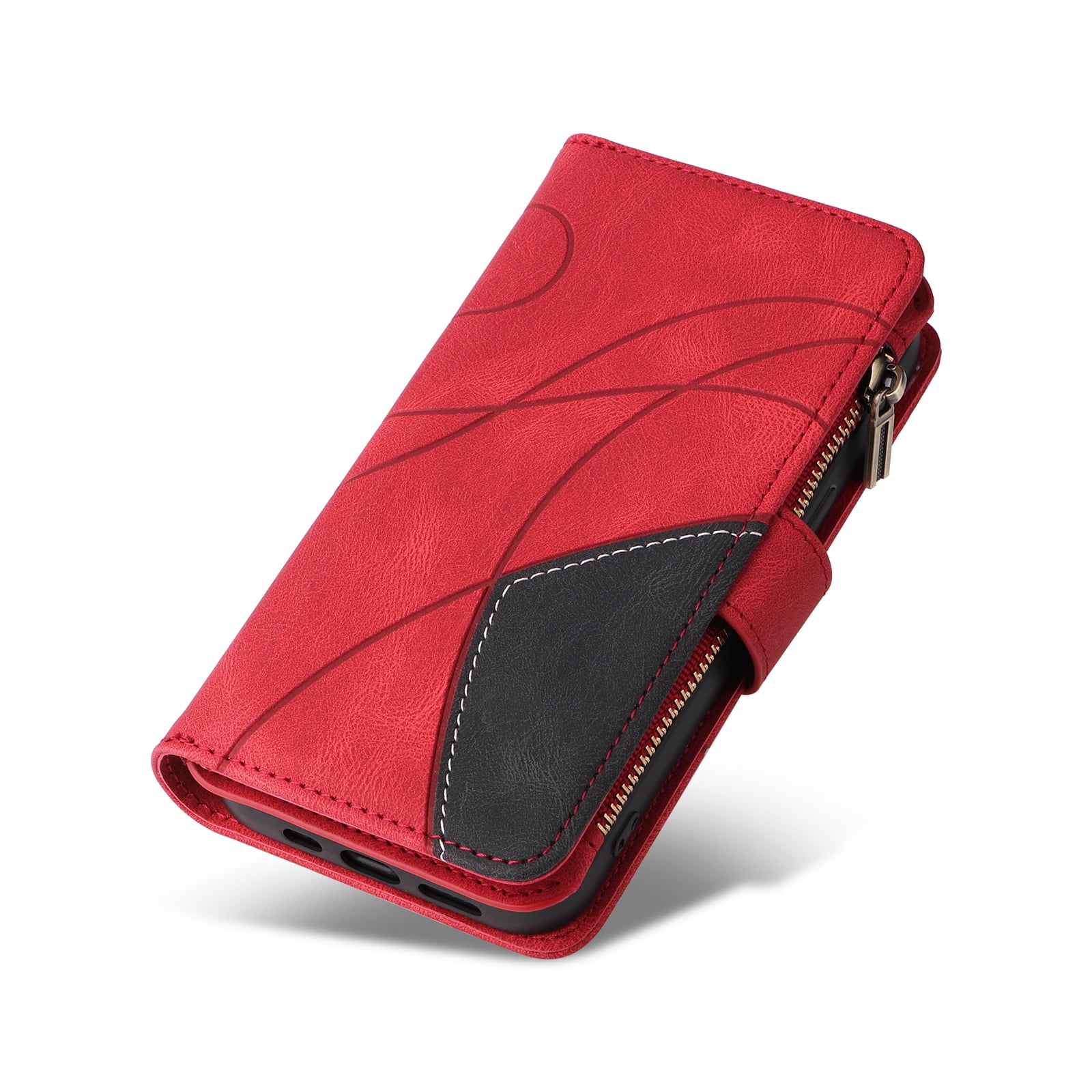 Dteck for Samsung Galaxy S23 Ultra Case Wallet with 9 Card Slots, Zipper Pocket PU Leather Folio Flip Phone Case with Wristlet Strap for Samsung Galaxy S23 Ultra 6.8 Inch, Red