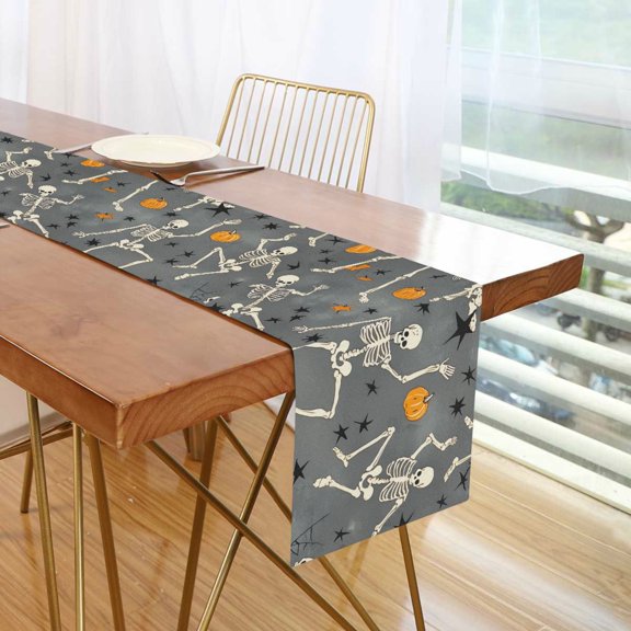 Yayeee Table Runner 70 inches Long Home Kitchen Dinning Party Decoration, Halloween Dancing Skeleton