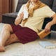 thumbnail image 5 of Balery Maroon Pantalones cortos de pijama de punto de algodón para hombre con cinturilla y bolsillos-Medium, 5 of 6