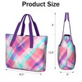 thumbnail image 3 of Women's Large Tote Bag with Zipper - 20L Purple Checkered Travel Beach Weekender Duffle Bag Foldable Teacher Nurse Handbag for Work, Gym Shoulder Bag - Fits 15.6" Laptop, Folds Into Pouch, 3 of 5