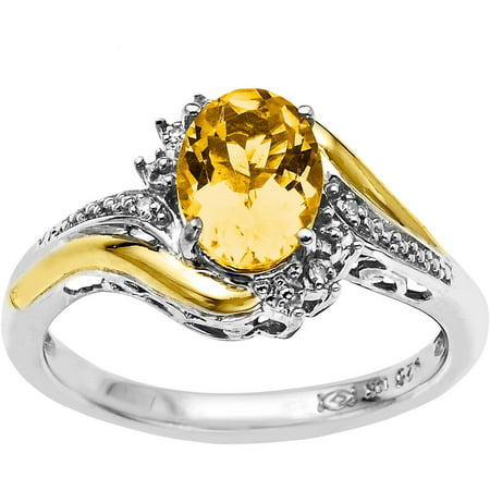 Duet Sterling Silver with 10kt Yellow Gold Oval Citrine and Diamond Accent Ring