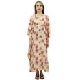 thumbnail image 3 of Bimba Moms Cream Printed Kimono Sleeve Kaftan With Belt Maternity Dress-4, 3 of 6