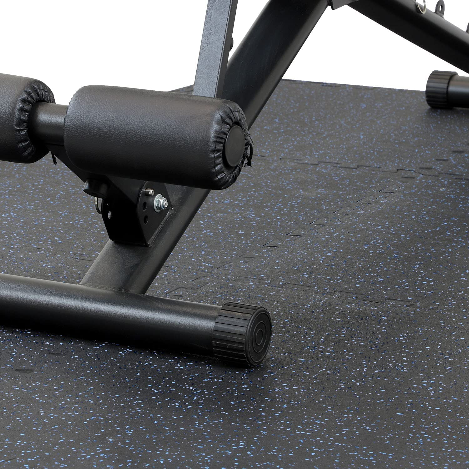 1/2" Thick 48 sq ft (12 Tiles) Interlocking Rubber Top EVA Foam Exercise Mat | Home Gym Mats Workout Flooring Tiles for Gyms, Fitness Rooms | Durable Grip Protective Flooring, Black/Blue