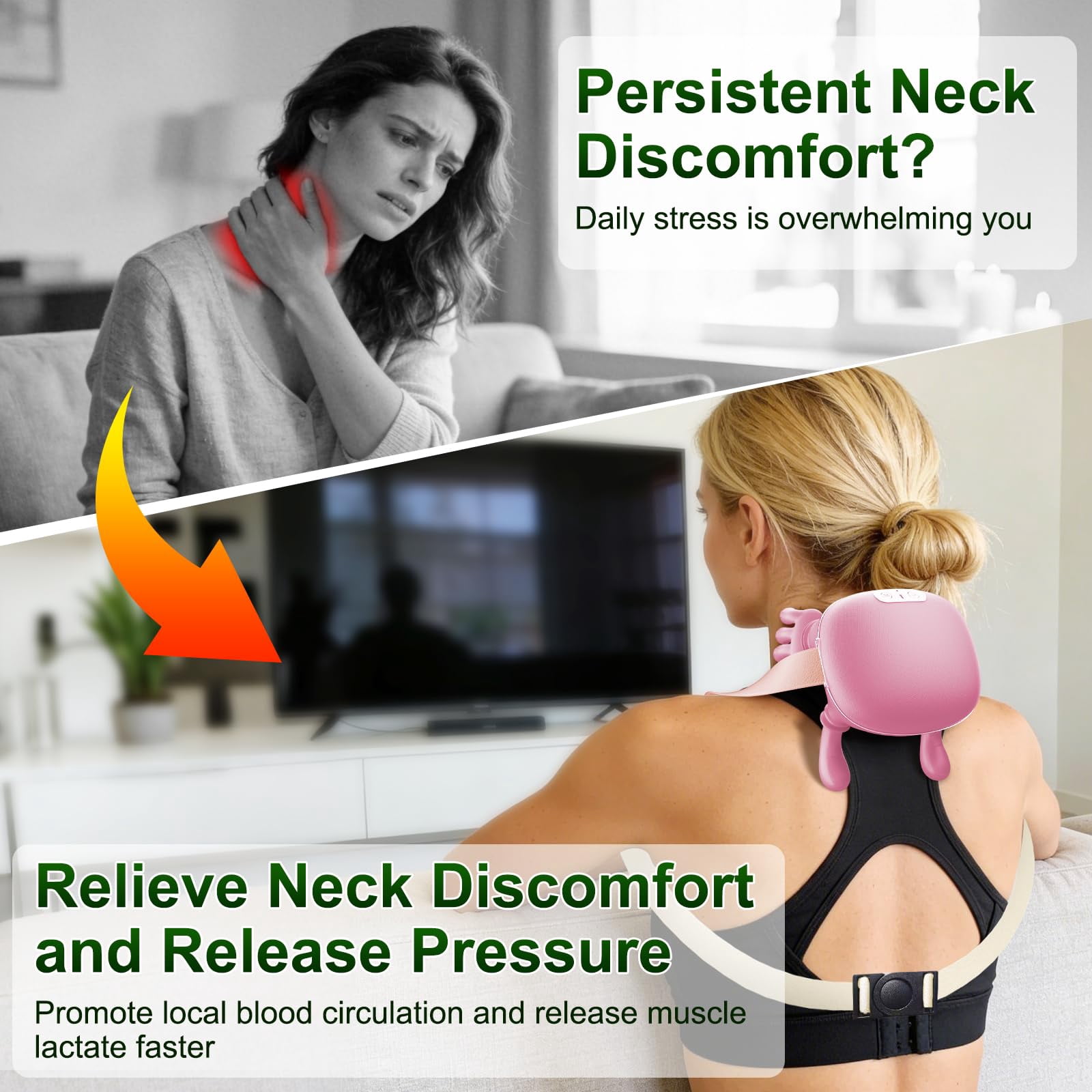 Bionic Finger Deep Tissue Neck Massager for Pain Relief – Cordless Portable Shiatsu Shoulder Massager with Heat & Compression for Home Office Car Travel