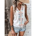 thumbnail image 4 of Women'S Casual Sleeveless V Neck Embroidered Graphic Print Tank Top Boho Tassel Hem Tops White M, 4 of 6