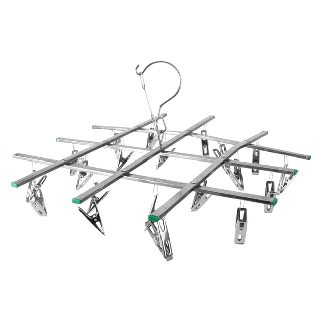 Tendedero plegable de acero inoxidable para ropa, con 20 pinzas para calcetines (plateado)
