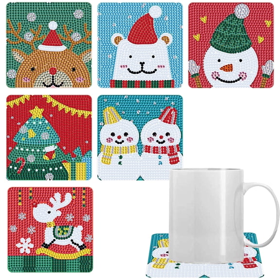 6pcs DIY Diamond Painting Coaster Kit with Christmas Snowman Design, Includes Stand The Perfect Choice for Home Decor and Gifting