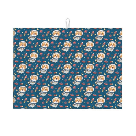 

Ocsxa Astronaut Corgi Dog Dish Drying Mat for Kitchen Counter Coffee Bar Coffee Station Accessories Absorbent Coffee Mat Kitchen Drying Mat Easy Clean 18x24 Inch