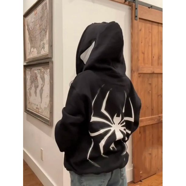Y2k Men Spider Print Hoodies Women Hip Hop Zipper Long Sleeve Jacket Coats Autumn Winter Harajuku Casual Loose Hooded Sweatshirt