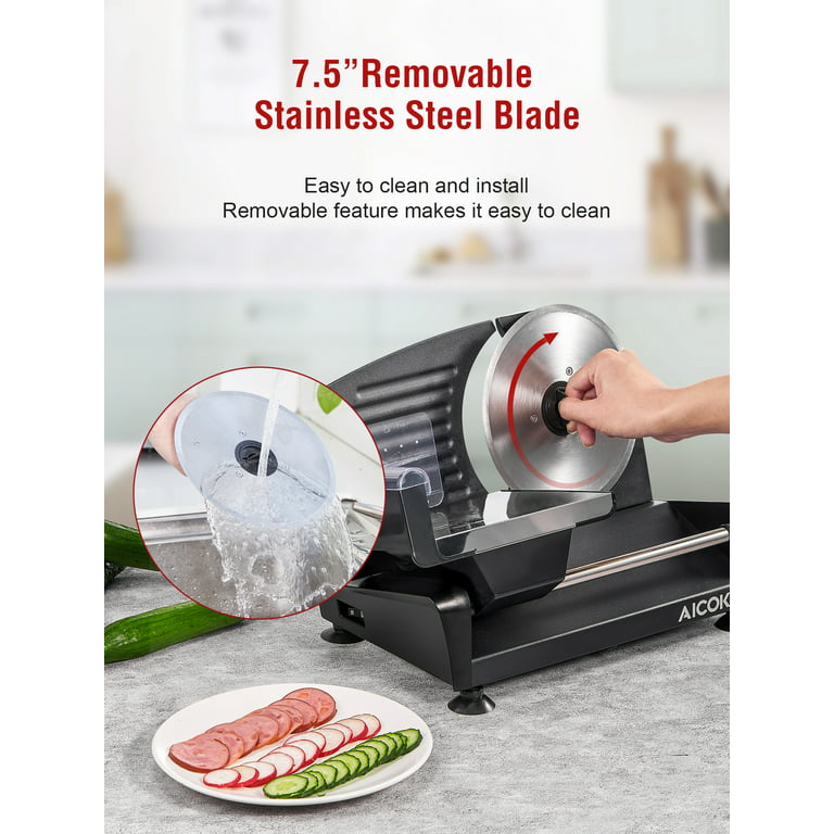 Bio Tek Meat Slicer, 1 Adjustable Slice Size Manual Slicer - 200W Operation, 0.25 Horsepower, Stainless Steel Deli Slicer, Built-in Sharpener, Fixed R