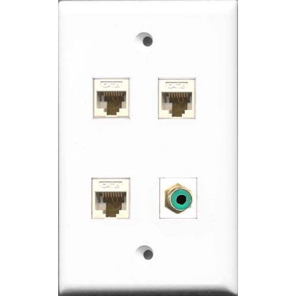 RiteAV 1 Port RCA Green 3 Port Cat6 Ethernet White Wall Plate