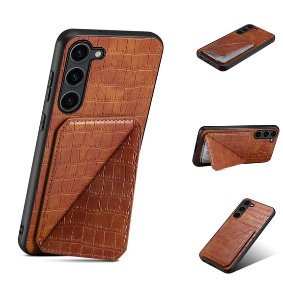 Mantto Crocodile Grain PU Leather Back Wallet Phone Case for Samsung Galaxy S24 Plus, Hidden Magnetic Credit Card Slot Holder, Horizontal & Vertical Kickstand Durable Protective Cover, Brown