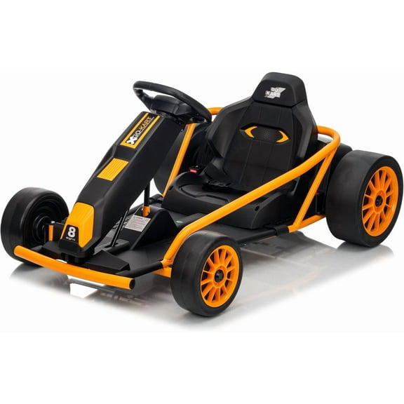 Trilenars 24V Ride On Go Kart,Racing Motors Toy for 8 Years,8MPH Fast Drifting Circling Car, Electric Ride Toy Slow Start Function, Music, Horn, Max Load 155Lbs,Brown