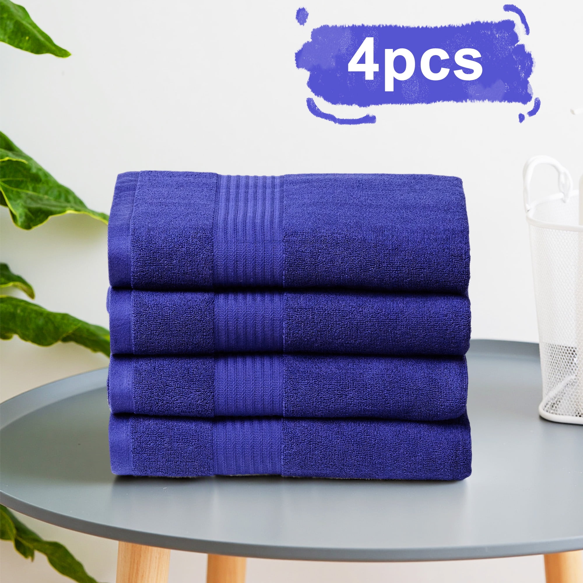 4-Pack 100% Cotton Bath Towel Set, 55" x 28", Suprt Soft & Quick Dry for Bathroom, Beach & Spa, Navy Blue