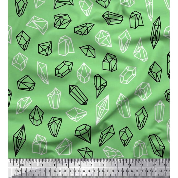Soimoi Green Cotton Duck Fabric Crystal Stone Geometric Print Fabric by the Yard 42 Inch Wide